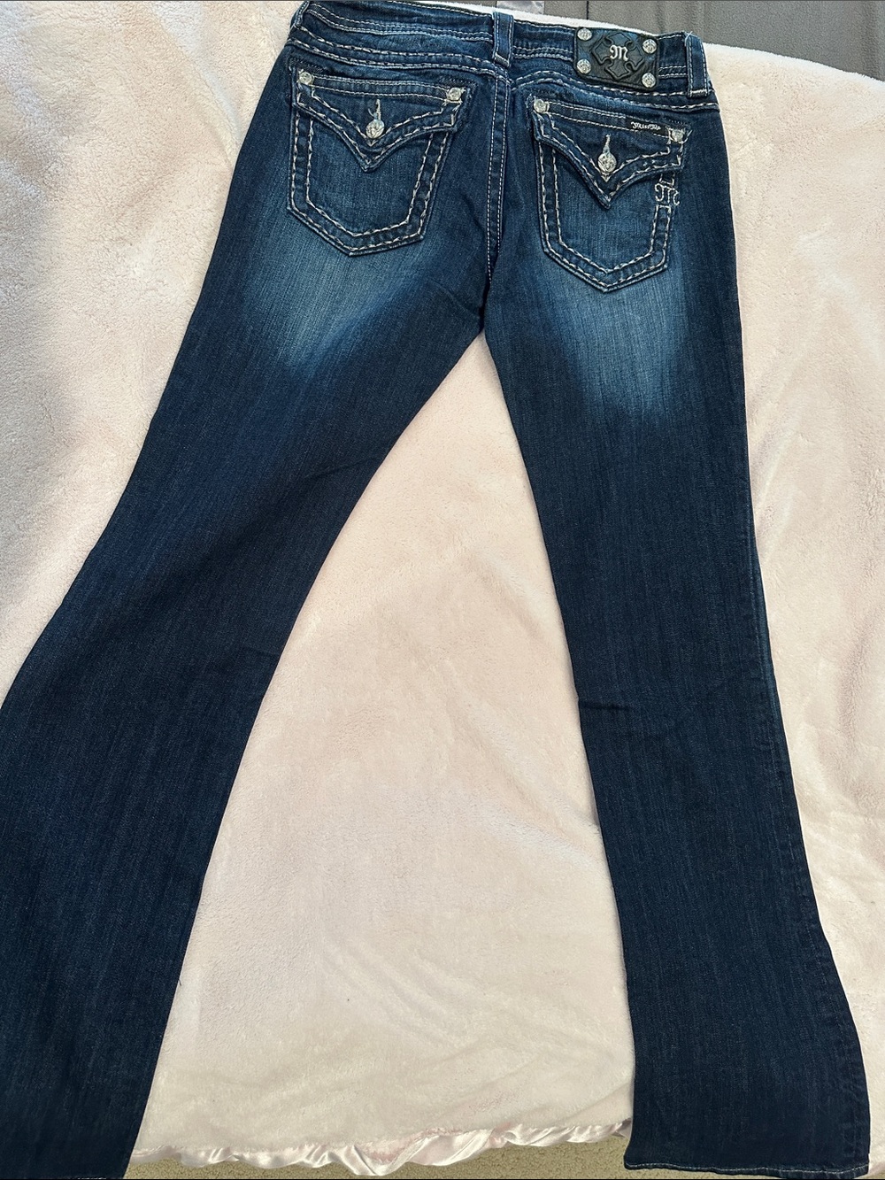 Miss Me Dark Blue Bootcut Jeans with Decorative Back Pockets